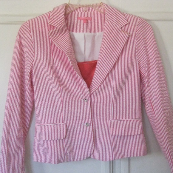 Vintage Sam TY seersucker jacket, pink & white, Sz 2 - Picture 1 of 5